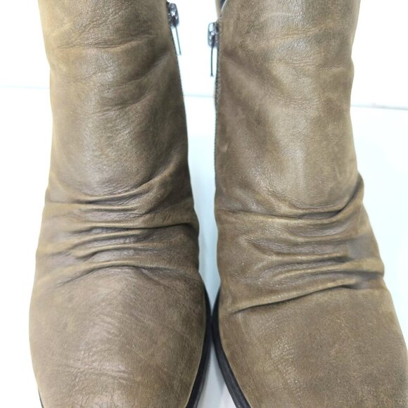 Aerosoles Olive Green Incline Ankle Zip Block Heeled Leather Comfort Booties - Picture 2 of 9